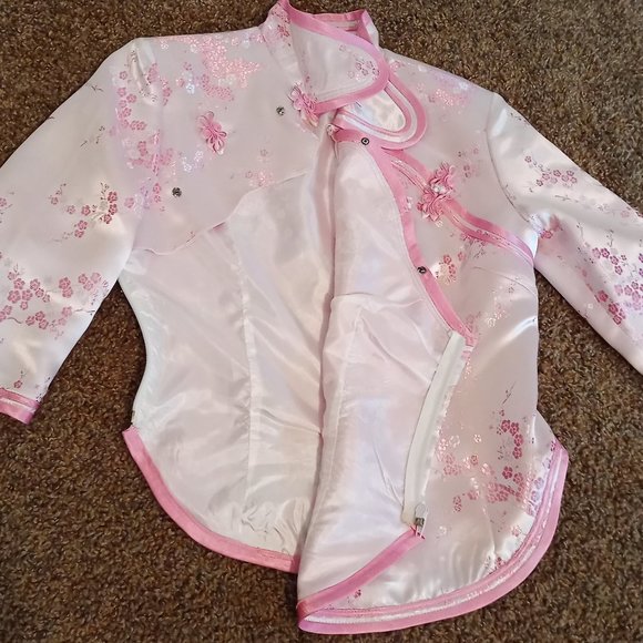 Pink Chinese Formal Traditional Cherry Blossom Shirt Women's Small Frog Ties - Picture 7 of 13